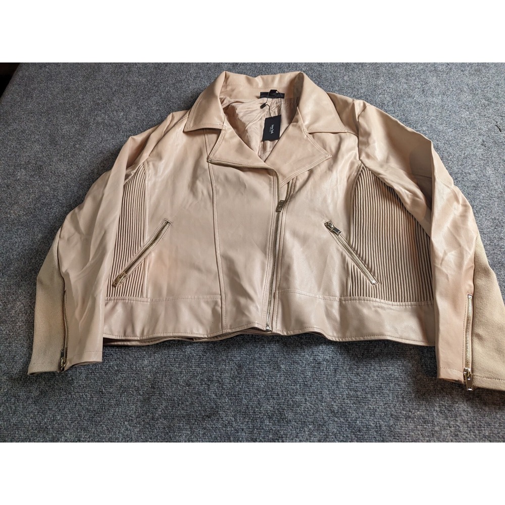 NWT Arna York Kara Biker Jacket Latte Beige Plus Size 26/28 Faux Leather Moto